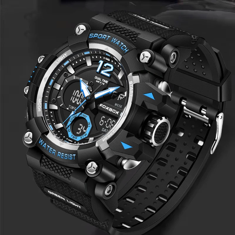 

FOXBOX Digital Watches For Men Fashion Business Silicone Waterproof Men Watch Military Sports Quartz Chronograph Reloj Hombre
