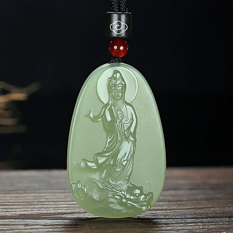 Natural Nephrite Jade Necklace Men Women Fine Jewelry Genuine Chinese Hetian Jades Guanyin Bodhisattva Pendant Necklaces