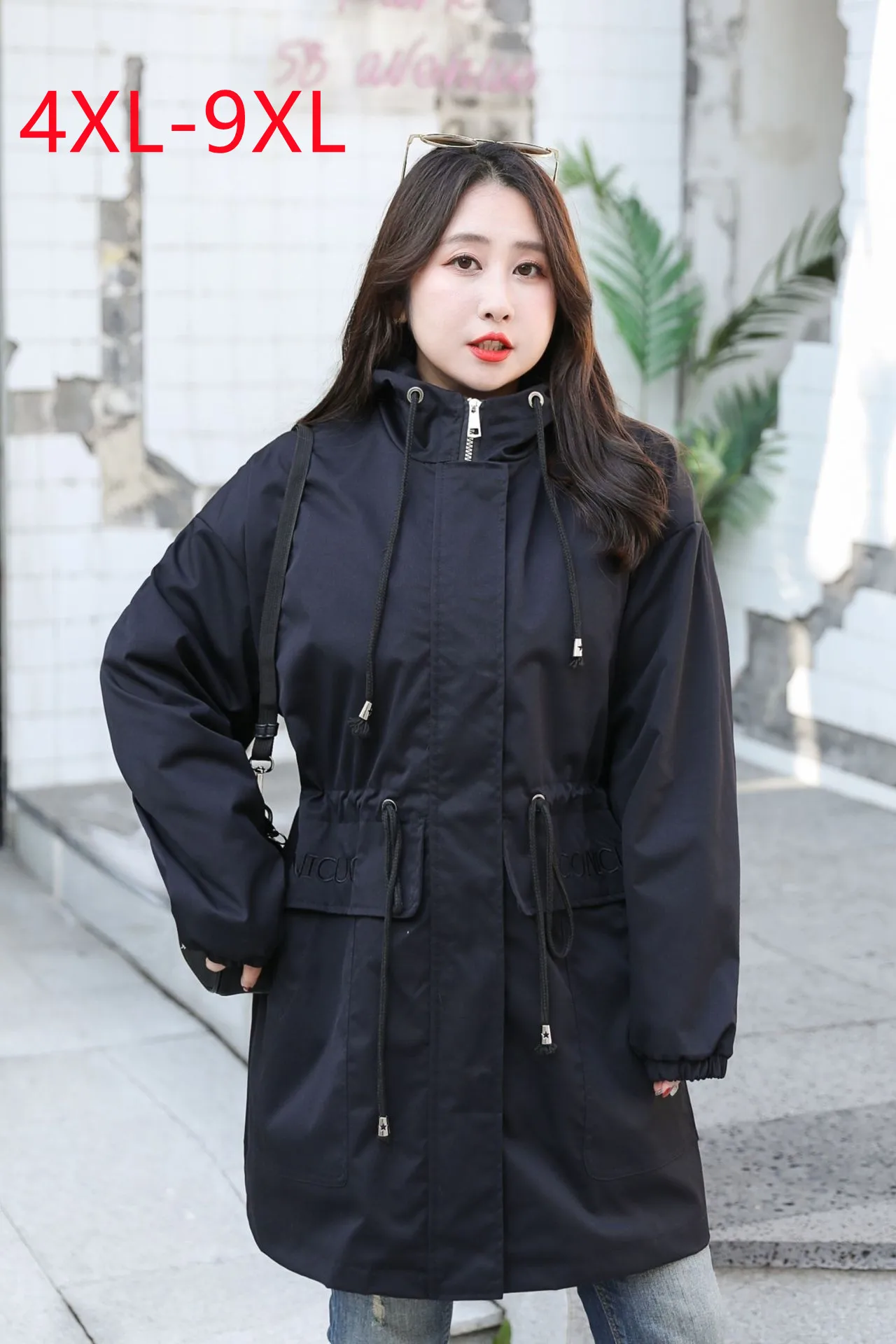 

New 2022 Ladies Spring Autumn Plus Size Tops For Women Large Size Long Sleeve Hooded Overcoat black Coat 4XL 5XL 6XL 7XL 8XL 9XL