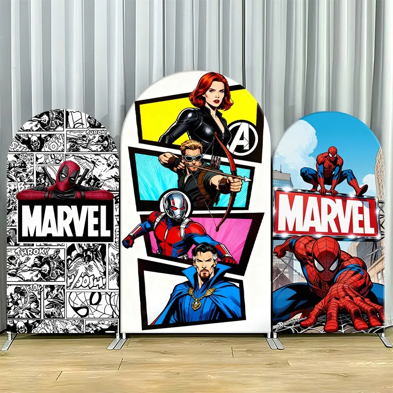 

Arch Backdrop Cover Single Side Marvel Superhero Featuring Black Widow Spider Man Party Decoration Photo Booth Background Props