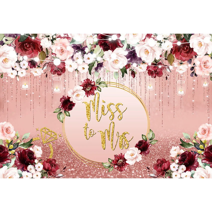 Mehofond Miss To Mrs Backdrop Red Flower Pink Golden Gitter Wedding Poster Women Birthday Party Decor Photography Background