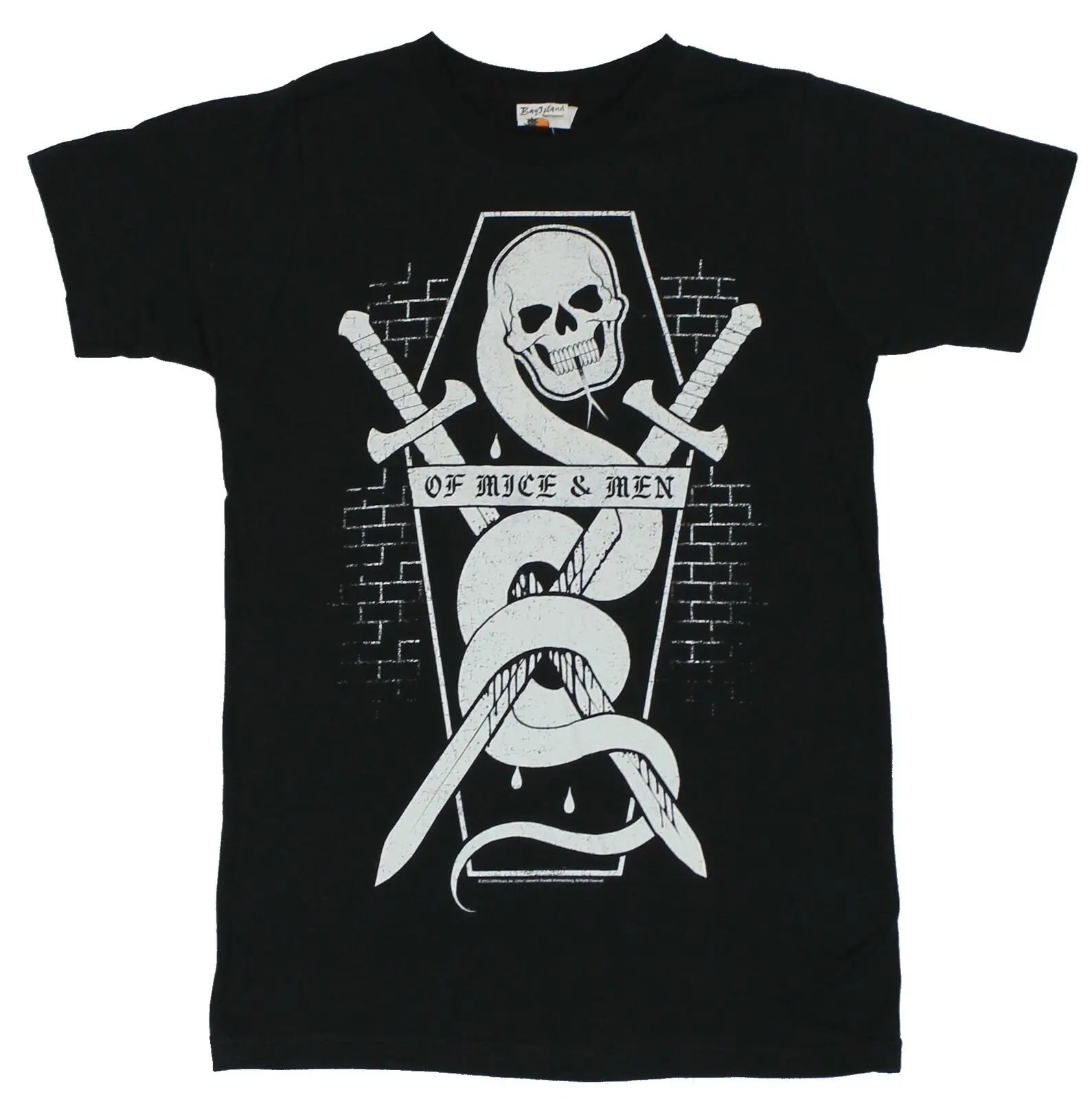 Of Mice and Men Adult New T-Shirt - Skull Head Crossed Sword Coffin Crest