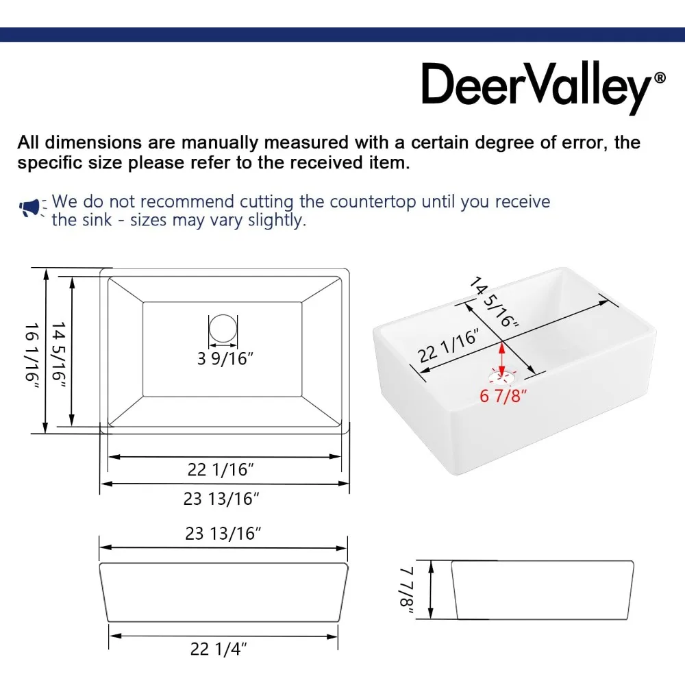 حوض مطبخ مزرعة بوعاء واحد من السيراميك مقاس 24 بوصة، حوض أمامي عميق على الطراز التقليدي