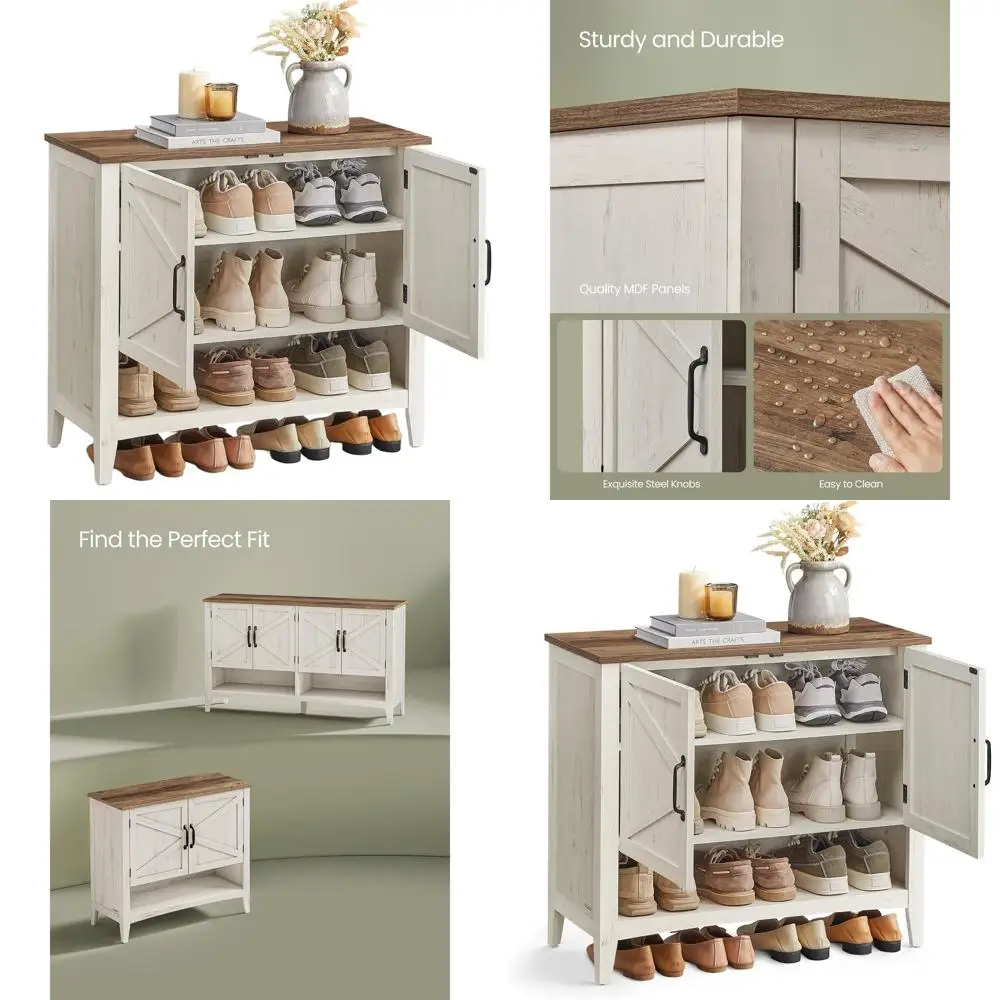 

Трехуровневый белый шкаф-органайзер для обуви в деревенском стиле с регулируемыми по высоте полками, 13,8x31,5x27,6 дюймов