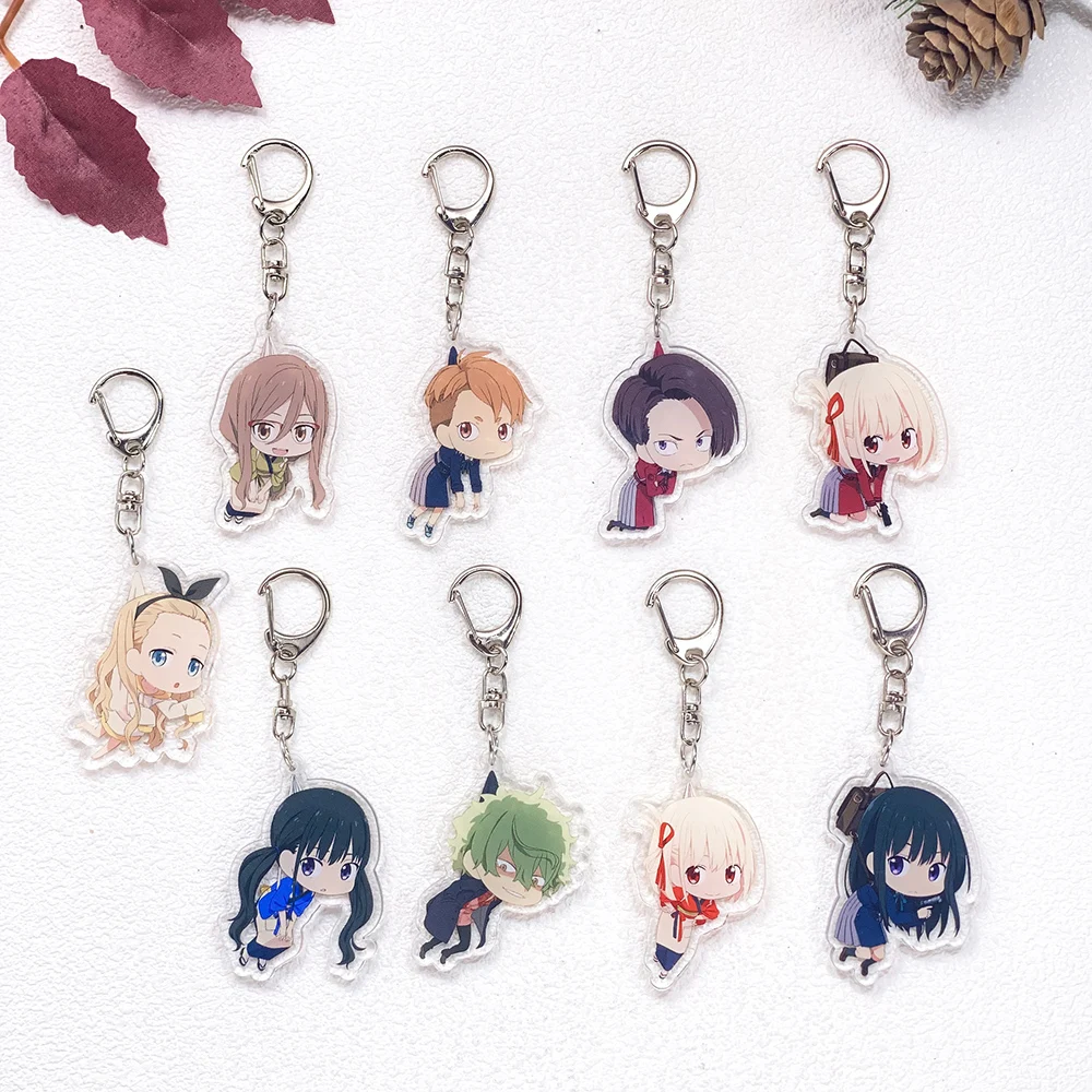 9Pcs Anime Lycoris Recoil Car Keychain Keys Accessories Acrylic Cute Charms Pendant For Bag Funny Key Holder Backpack Decoration