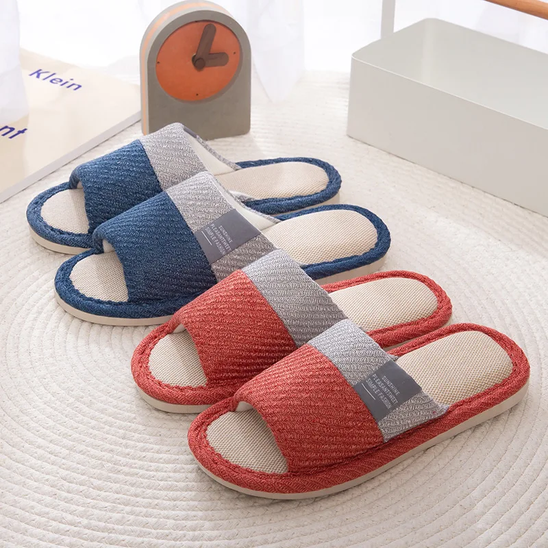 

Furry Summer Women Flax Slippers Indoor Casual Shoes Breathable Sweat Linen Slippers For Man Beach Sandals Male Home Slippers