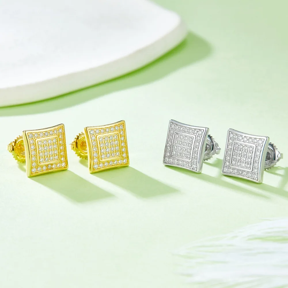 

Женские серьги-гвоздики Pretty Beauty Square с золотым муассанитом, серьги-гвоздики из стерлингового серебра 925 пробы с бриллиантами, позолоченные 18 карат, ювелирные изделия