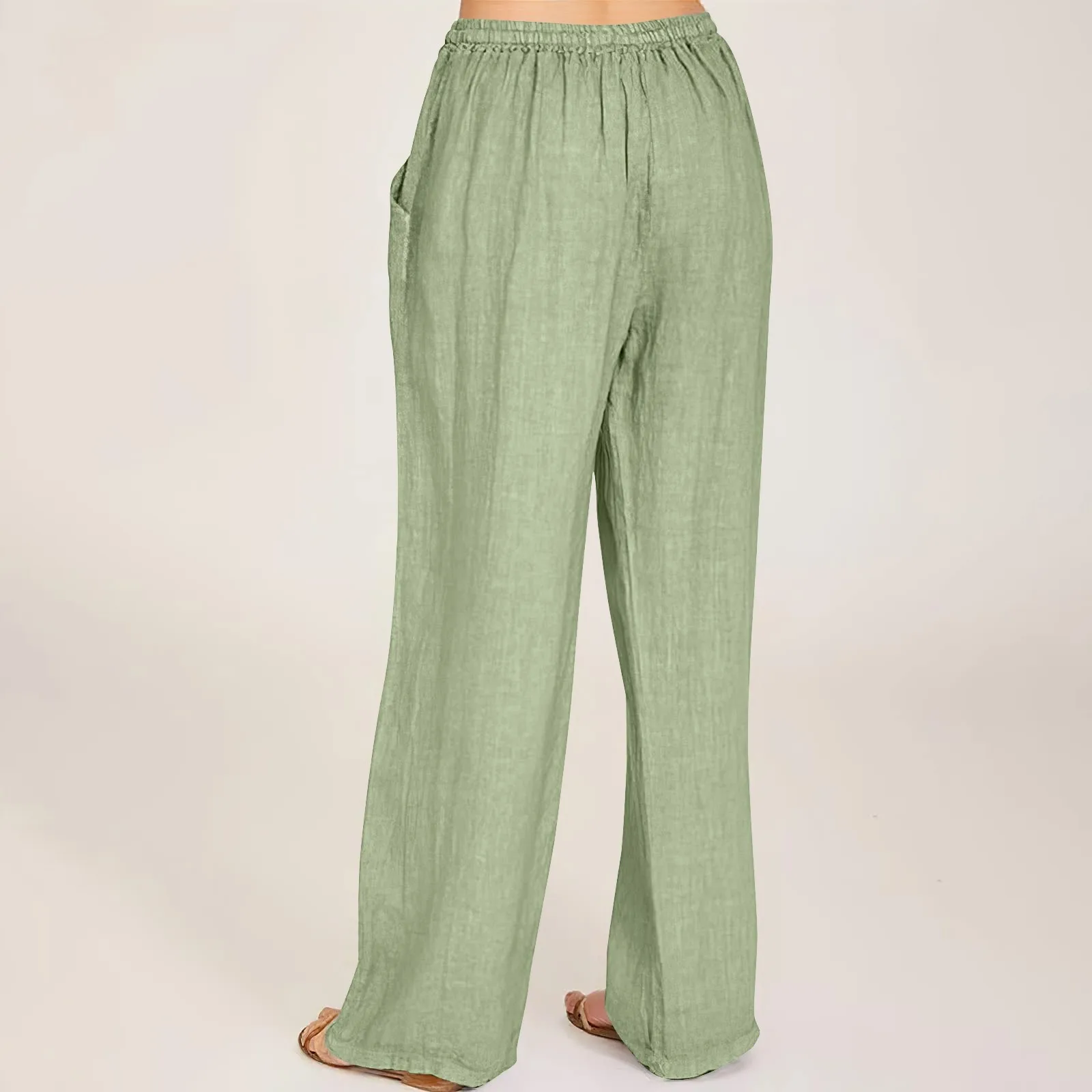 Pantalones de pierna ancha de lino y algodón para mujer, Pantalón recto de cintura elástica, holgado, informal, de gran tamaño de chándal, ropa de calle, 2024