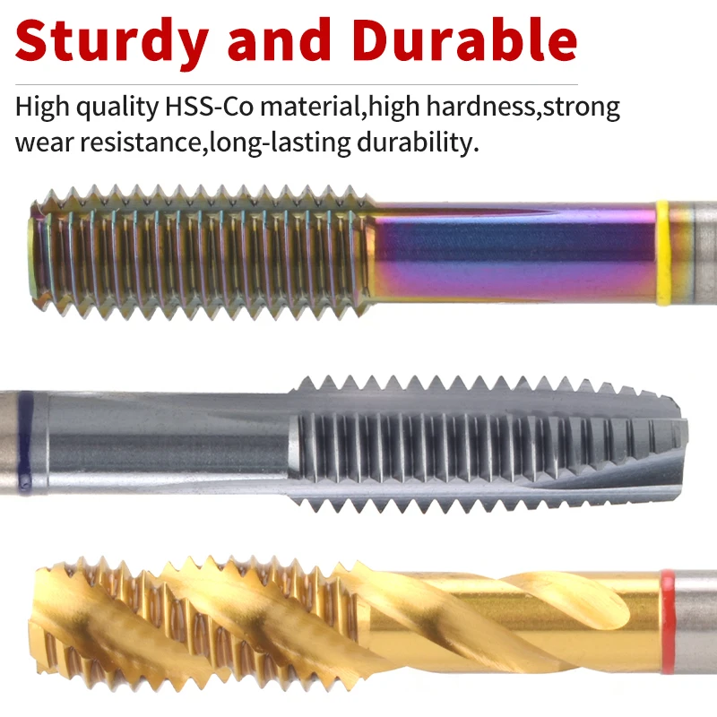 DUOMartap HSS-CO JIS Spiral Fluted/Pointed Tap Forming/Roll Tap Yellow/Red/Blue Ring M2-M12 Machine Screw ThreadTap