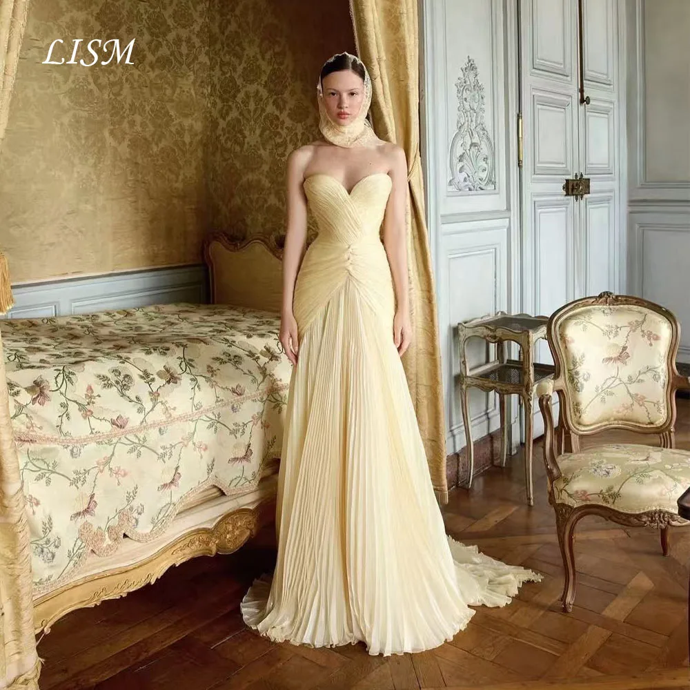 LISM أصفر على شكل قلب على شكل حرف a فساتين الحفلات المسائية شيفون حريري بدون أكمام فساتين حفلات أنيقة فستان حفلات الحدث رداء السهرة #1