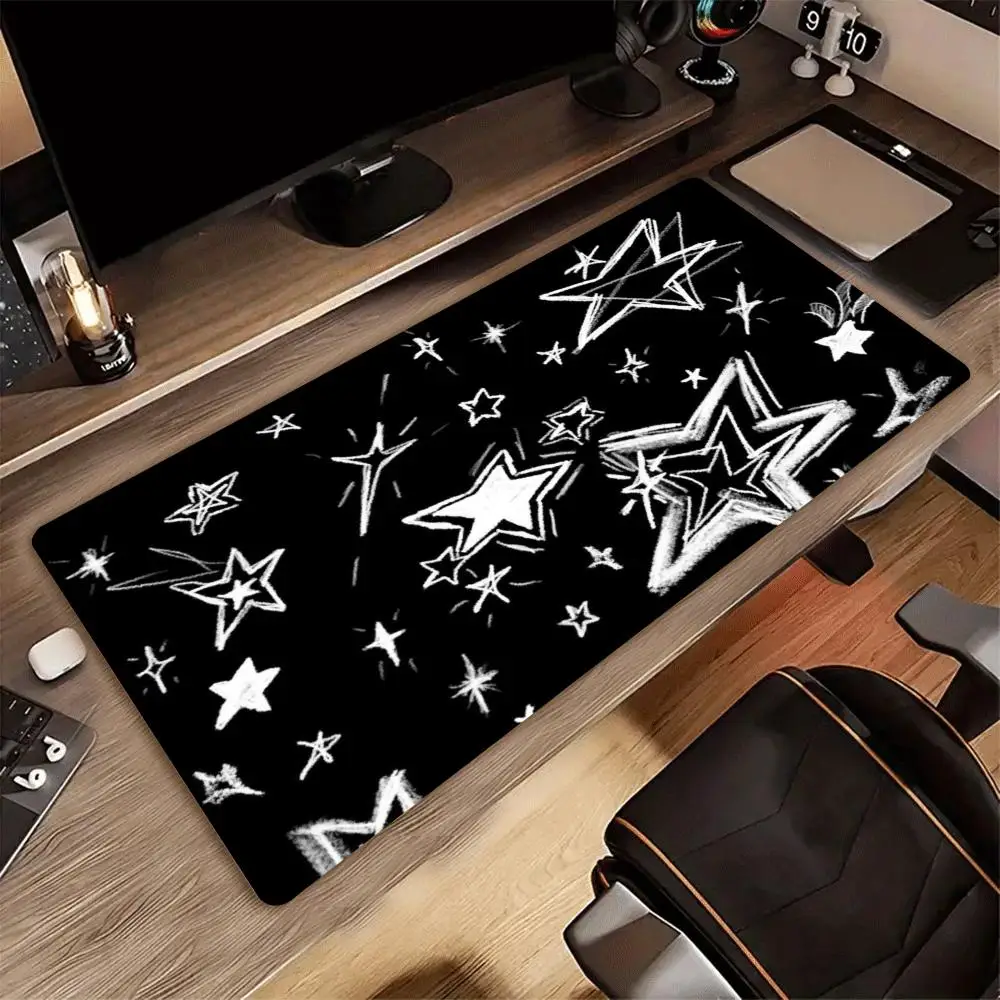 Star Pattern XXL Gaming Mouse Pad Non-Slip Rubber Overlocked Deskmat Chalk Felt Paper Starry Design Keyboard Game Table Mats