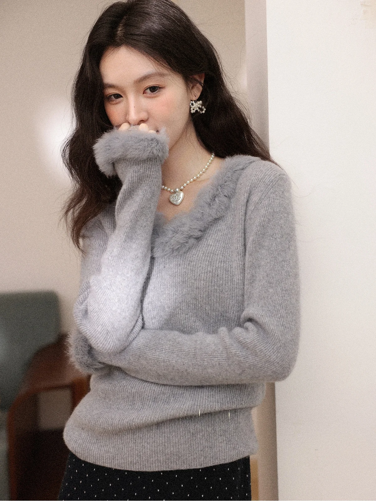 

Вязаный свитер-жилет женский с длинным рукавом, осенне-зимний, облегающий, модный, повседневный, с V-образным вырезом, китайский бренд