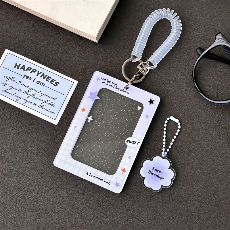 KPOP Clover-tarjetero acrílico transparente con purpurina de 3 pulgadas, tarjetero coleccionable de postales, álbum de Idol, Protector de tarjetas de fotos, K-POP