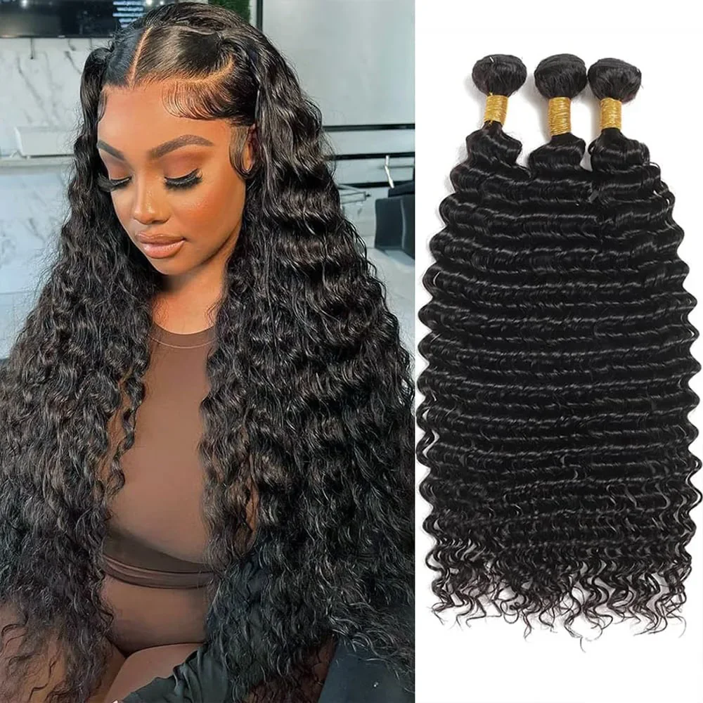 

Глубокая волна, бразильские вьющиеся волосы, пучки человеческих волос, водный необработанный пучок, Remy Virgin Extension 1, 3, 4 пучка 30, 32 дюйма