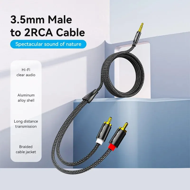 Vention RCA Kabel 3,5 mm do 2RCA Rozdzielacz RCA Jack 3,5 Kabel RCA Audio do smartfona Wzmacniacz Kino domowe Kabel AUX RCA