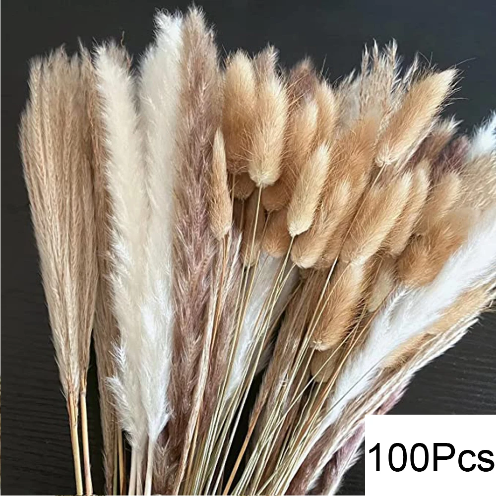 Natuurlijke Pampas Gedroogde Bloemen Boeket voor Boho Home Vaas Decor Bunny Konijn Staarten Gras Kunstbloem Bruiloft Decoratie