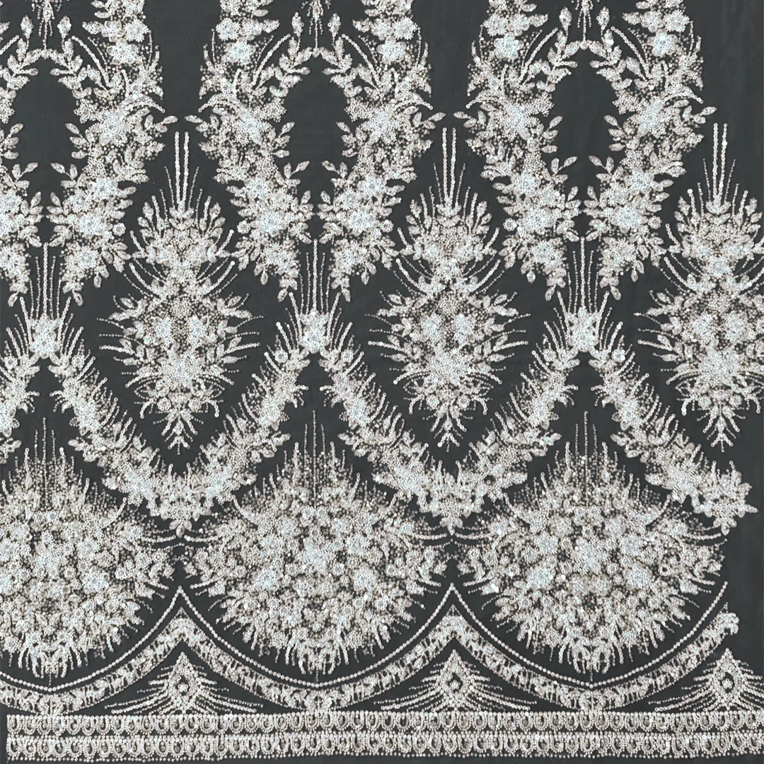 High-End African Nigerian Lace Fabric French Tulle Sequins Beaded Embroidery Perfect for Evening Bridal Dress Sewing 5 Yards