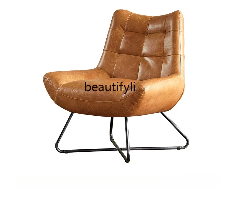 Living room leather single sofa chair Nordic lazy sofa top layer cowhide leisure chair