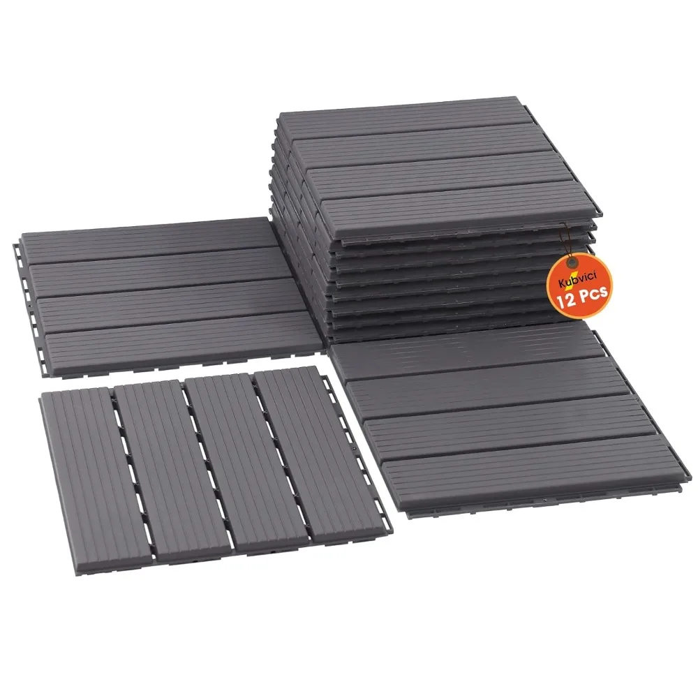 

Interlocking Deck Tiles, 12 PCS 12” x 12” Patio Tiles Waterproof Plastic Outdoor Flooring Covering All Weather for Walkway Front