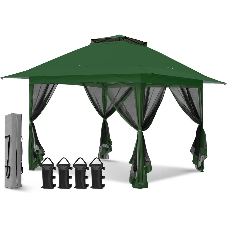 

13x13 Pop Up Gazebo with Mesh Netting for Easy Setup Outdoor Screened Canopy Ideal for Patio and Backyard Protection from Sun a