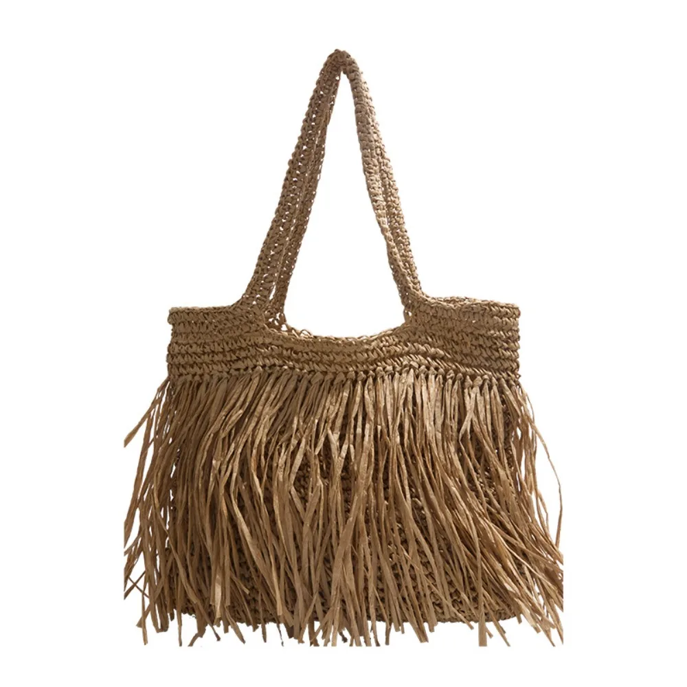 Portable Handmade Woven Shoulder Bag Large Size Raffia Woven Summer Beach Bag Casual Style Big Shopper Tote Handbag For Women