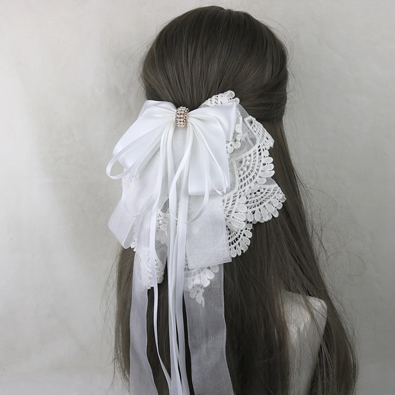 Lolita Ribbon Bow Headband With Hairpins Wide Hair Hoop Lace Ruffled Tassels Hair Bands Sweet Lady Hair Accessories Cosplay