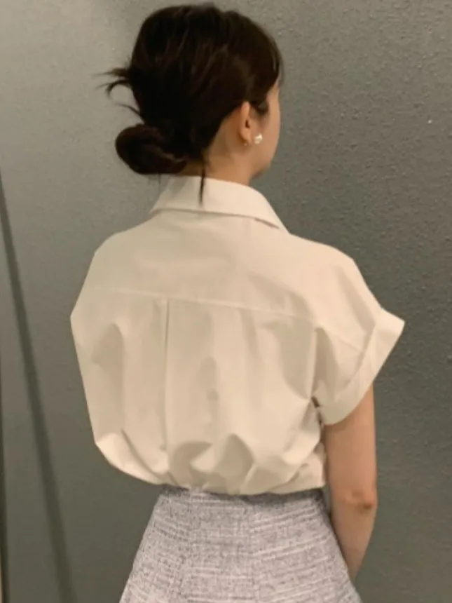 

Chic Summer New Sle Loose Fit Casual irt with Turn-down Collar Single Button Roll up Sve Women's Top Faionable Ele