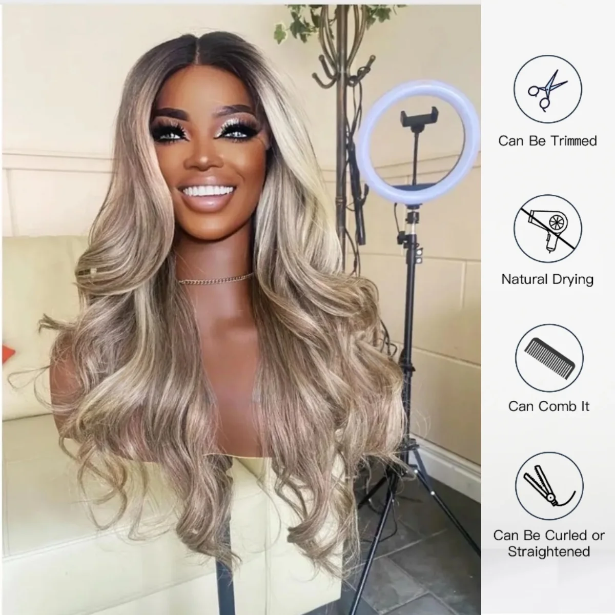 طويل الجسم موجة الباروكات الإناث تسليط الضوء على البلاتين شقراء الاصطناعية الدانتيل فرونتا الباروكات قبل قطعها عالية الجودة الباروكات أعلى بيع الاستخدام اليومي #1