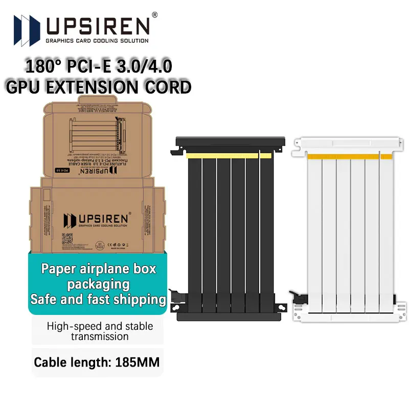 

UPSIREN 180° PCI-E 3.0/4.0 X16 GPU Extension Cord Shielded Flexible Mounting Riser Cable Video Card Extension Cable length 185MM