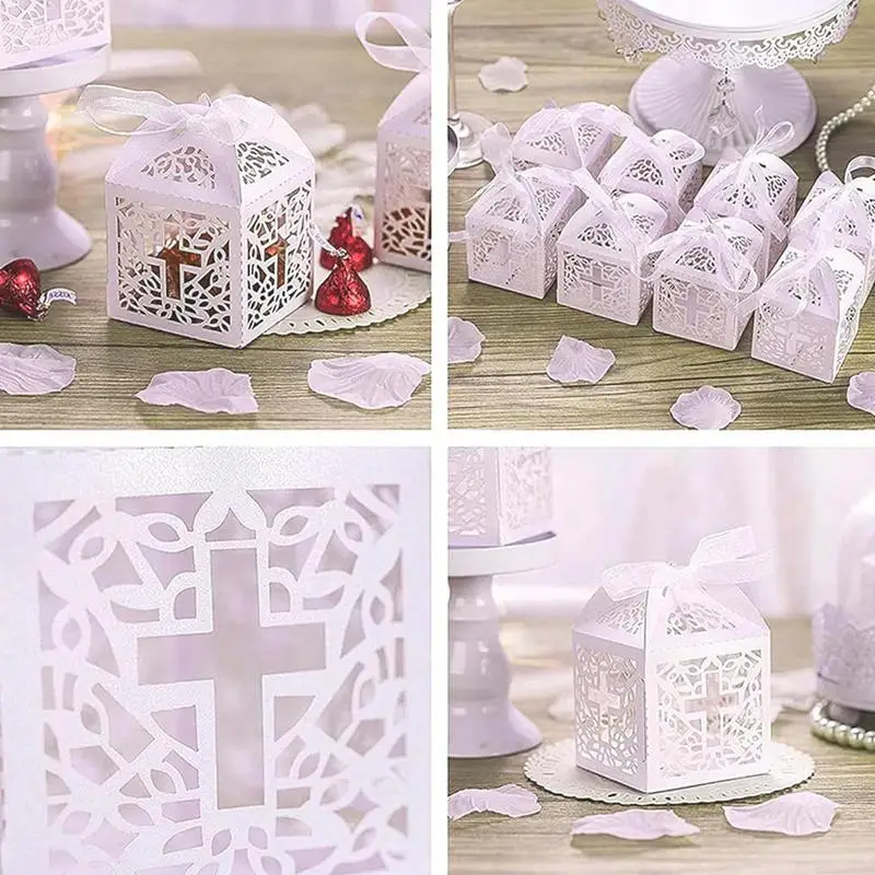 Baptism Favor Boxes Sturdy Candy Box With Fine Paper 24 Pieces Present Boxes Exquisite Openwork Design Favor Boxes For Tiny