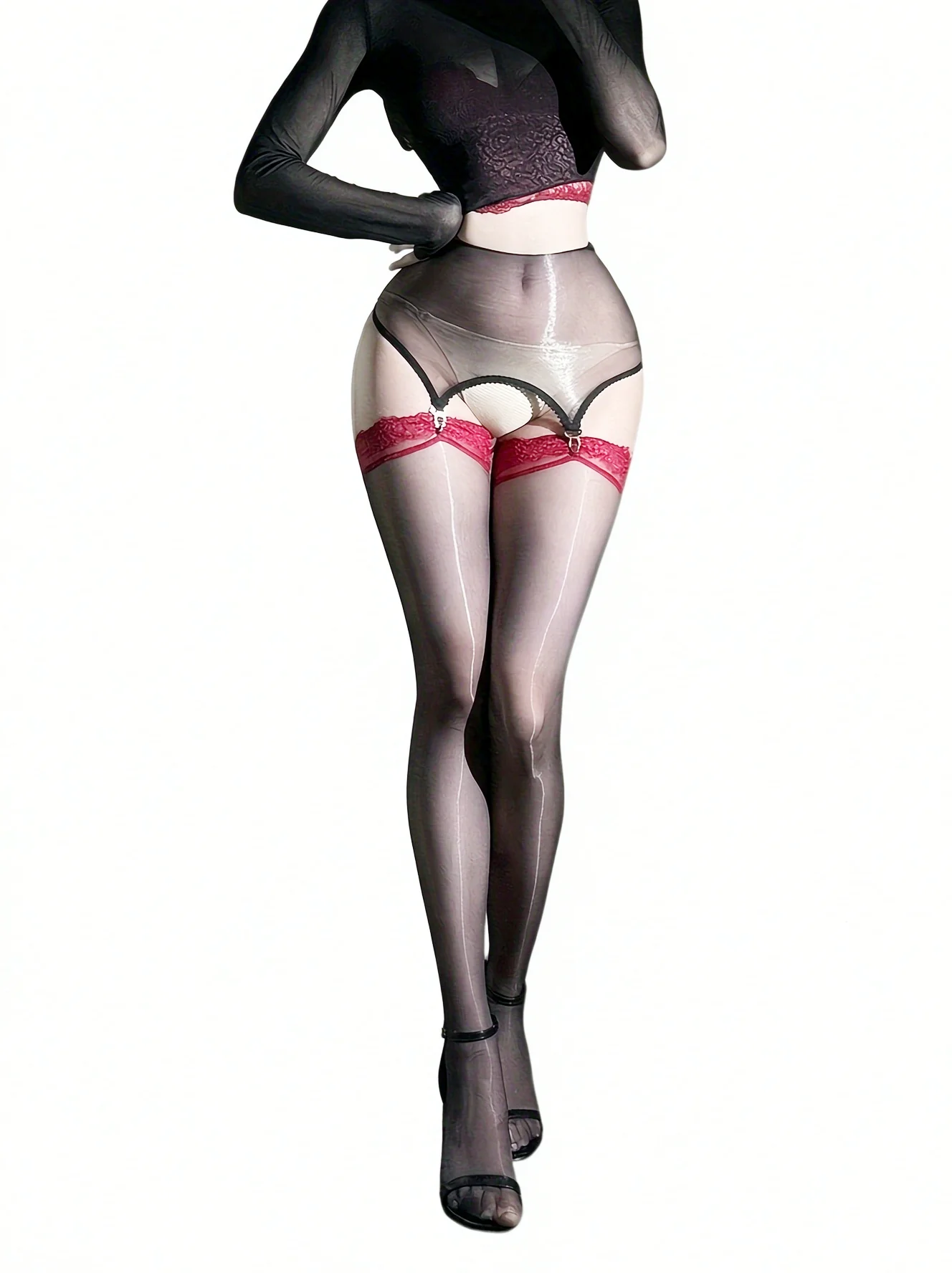 Ultra-thin Aurora garter stockings with detachable lace, sexy shiny long stockings for women