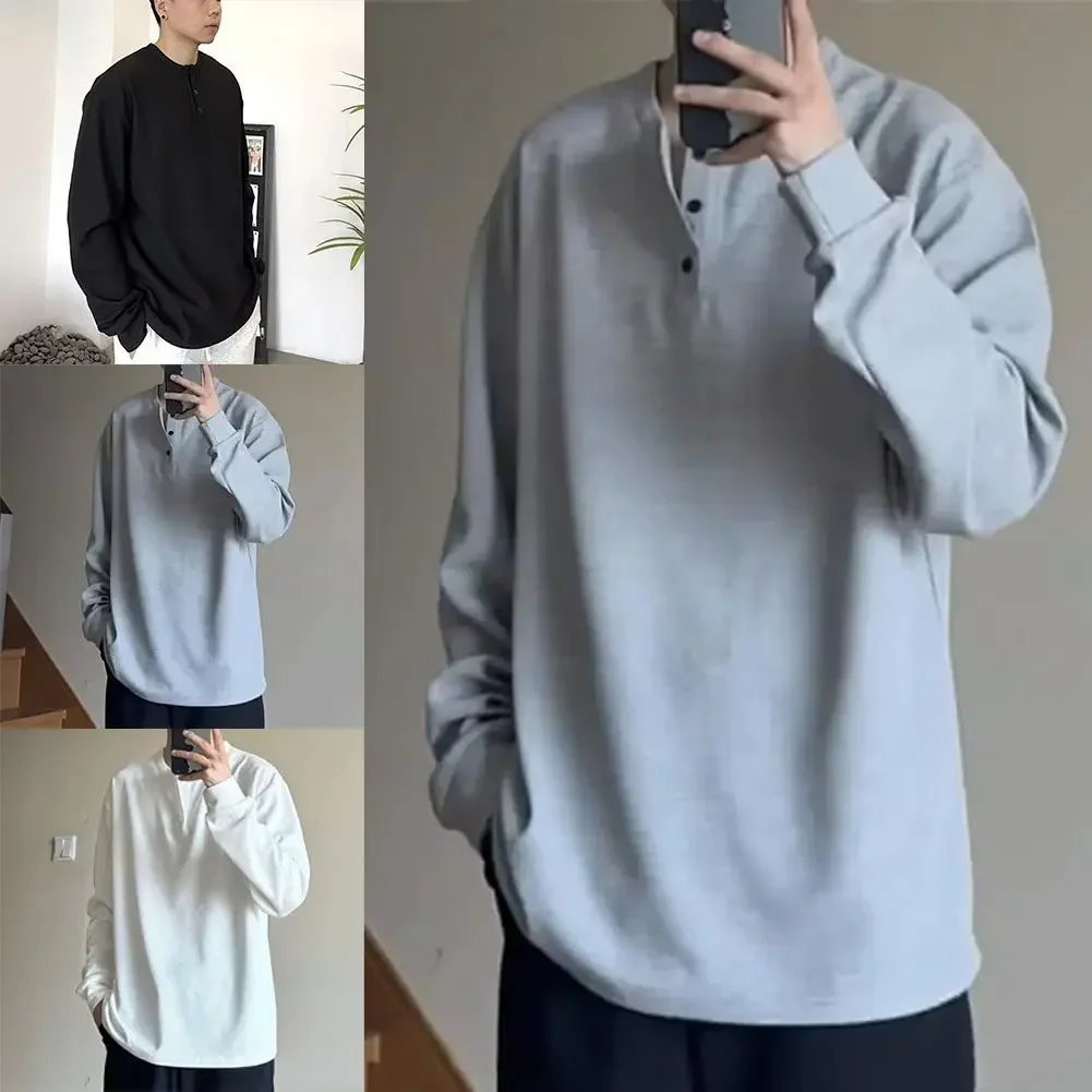 Casual Spring Autumn Men's Half-Button T-Shirt Great For Autumn Fashionable Style Polyester Fabric Slight Stretch Material