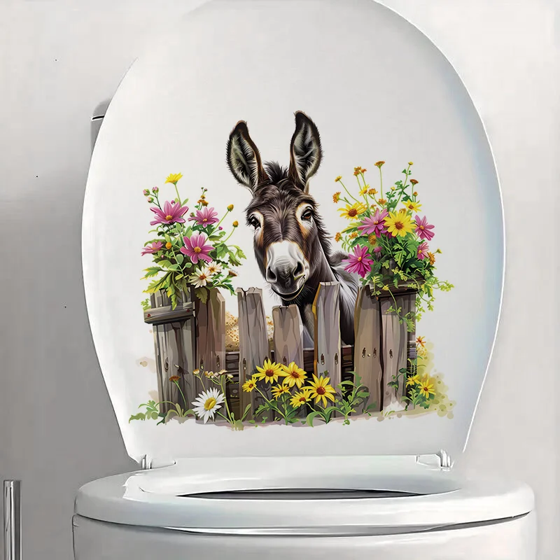 C1240# Donkey with Woodne Fence Toilet Stickers, Bedroom Entryway Living Room Porch Home Decoration Wall Stickers