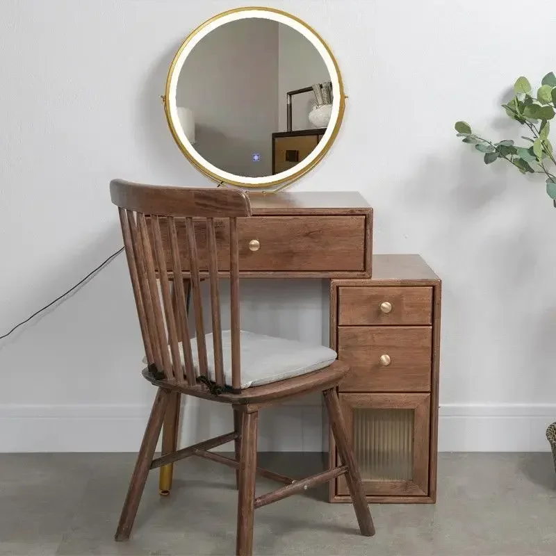 طاولة زينة صغيرة، طاولة مكياج لغرفة النوم حديثة وبسيطة مع أضواء، خزانة تخزين صغيرة مدمجة #6