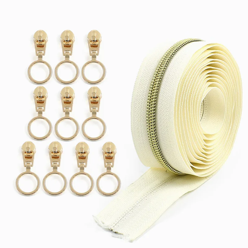 

1-10M 5# Nylon Zippers Tape + 10P Zipper Slider Garment Bag Zipper Backpack Closure Pocket Zips Repair Kits DIY Sewing Accessory