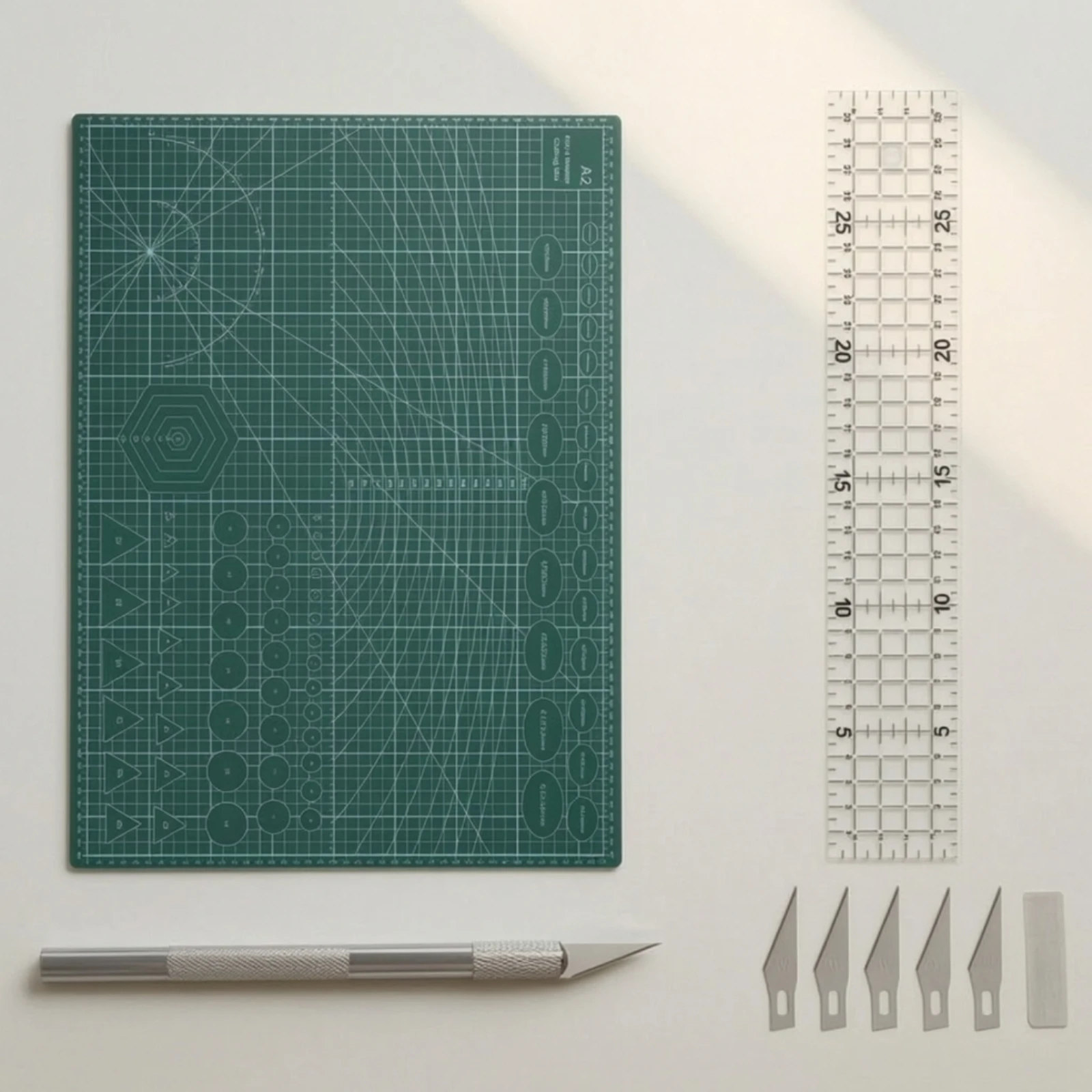 Double-Sided Craft Cutting Mat Gridded Reversible Cutting Mat with Ruler Multipurpose Portable for Crafters, Paper Crafts