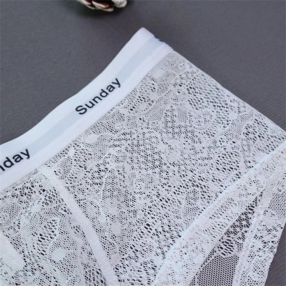 جديد شبكة الملاكمين الرجال تنفس "ال Sunday" المطبوعة السراويل مثير الدانتيل الشفاف الذكور سراويل تنفس S-XL Boxershort