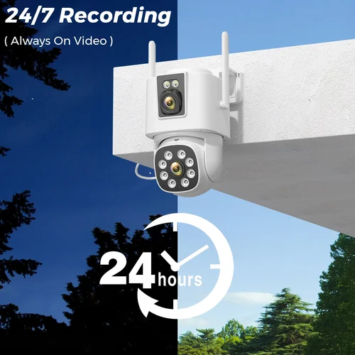 Imagen 2 del producto Cámara Solar de 8MP 4K AOV Wifi 7/24 grabación cámara de vigilancia en exterior inalámbrica lente Dual 365 días en espera seguridad del hogar ICSEE