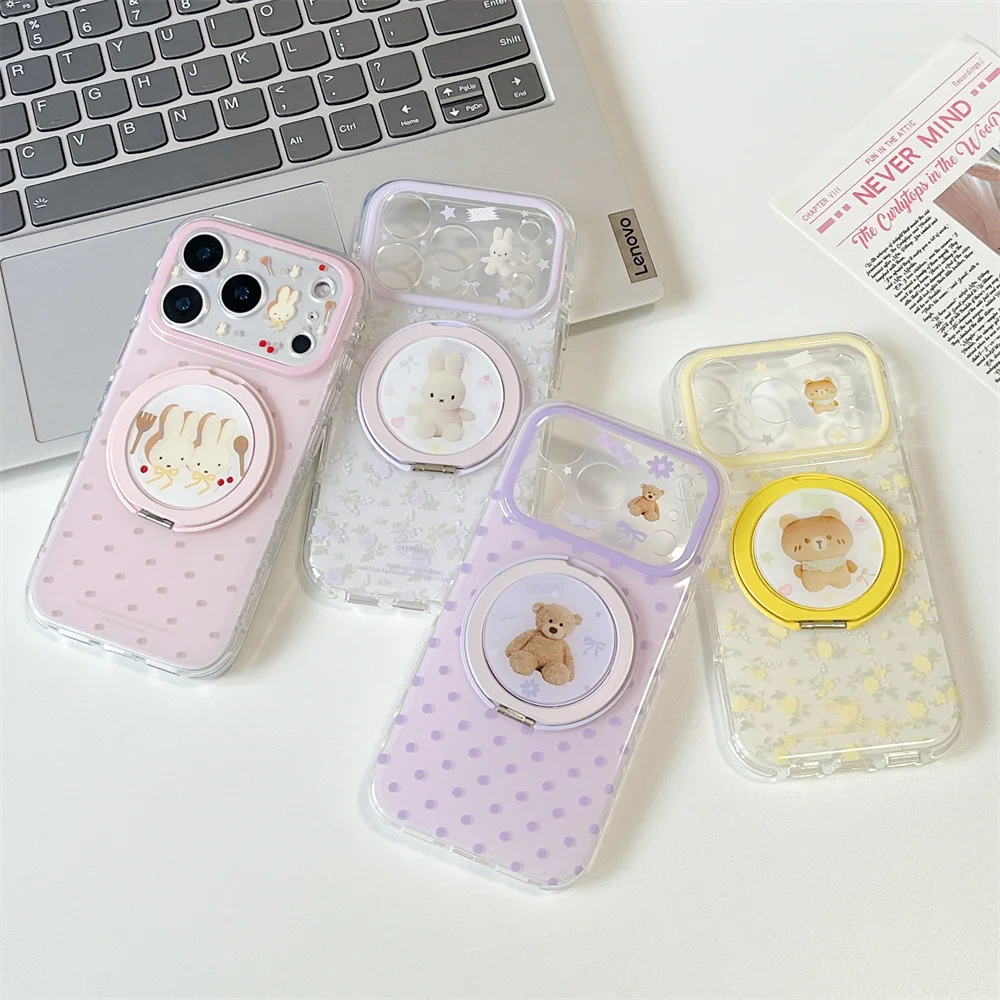 

Cute Small Flower Miffy Rabbit Phone Case For iPhone 17 Pro 16 15 14 Pro Max Kawaii Miffy Ring Holder Protective Cover for Girls