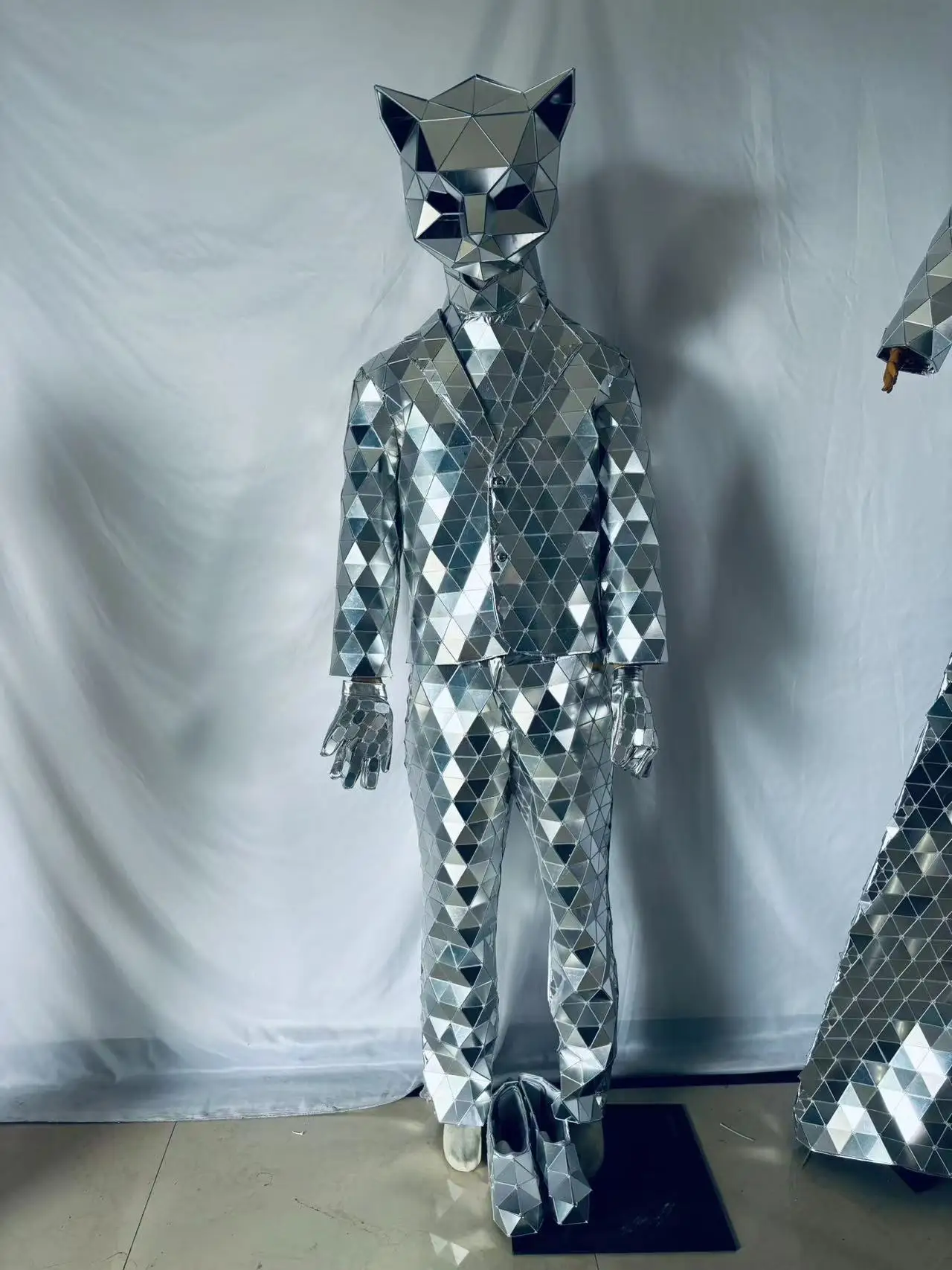 Men Silver Mirror Costume Reflective Shiny Cosplay Suit Mr.Animal Clothing