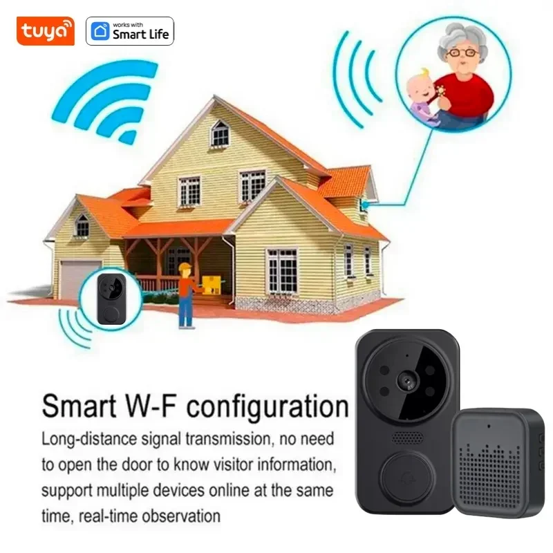 Tuya Smart Home Doorbell Camera WIFI Wireless Doorbell DC AC Battery Powered Camera Bell with Smart Life Doorbell Camera  Black