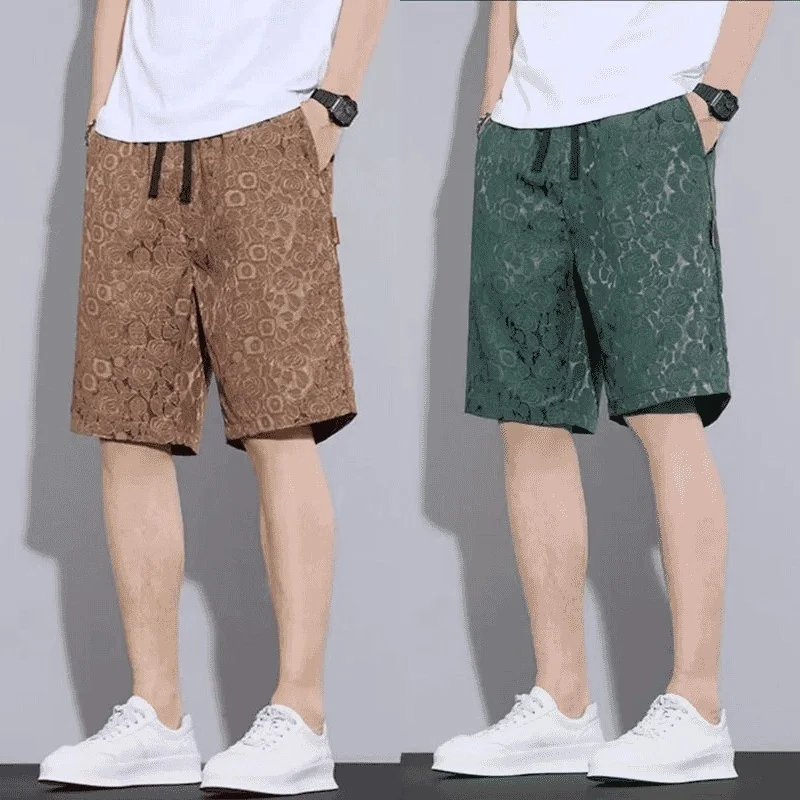 

Мужские летние шорты из ледяного шелка: дышащие, тонкие, повседневные, свободного кроя, прямые, с эластичным поясом, молодежные, модные