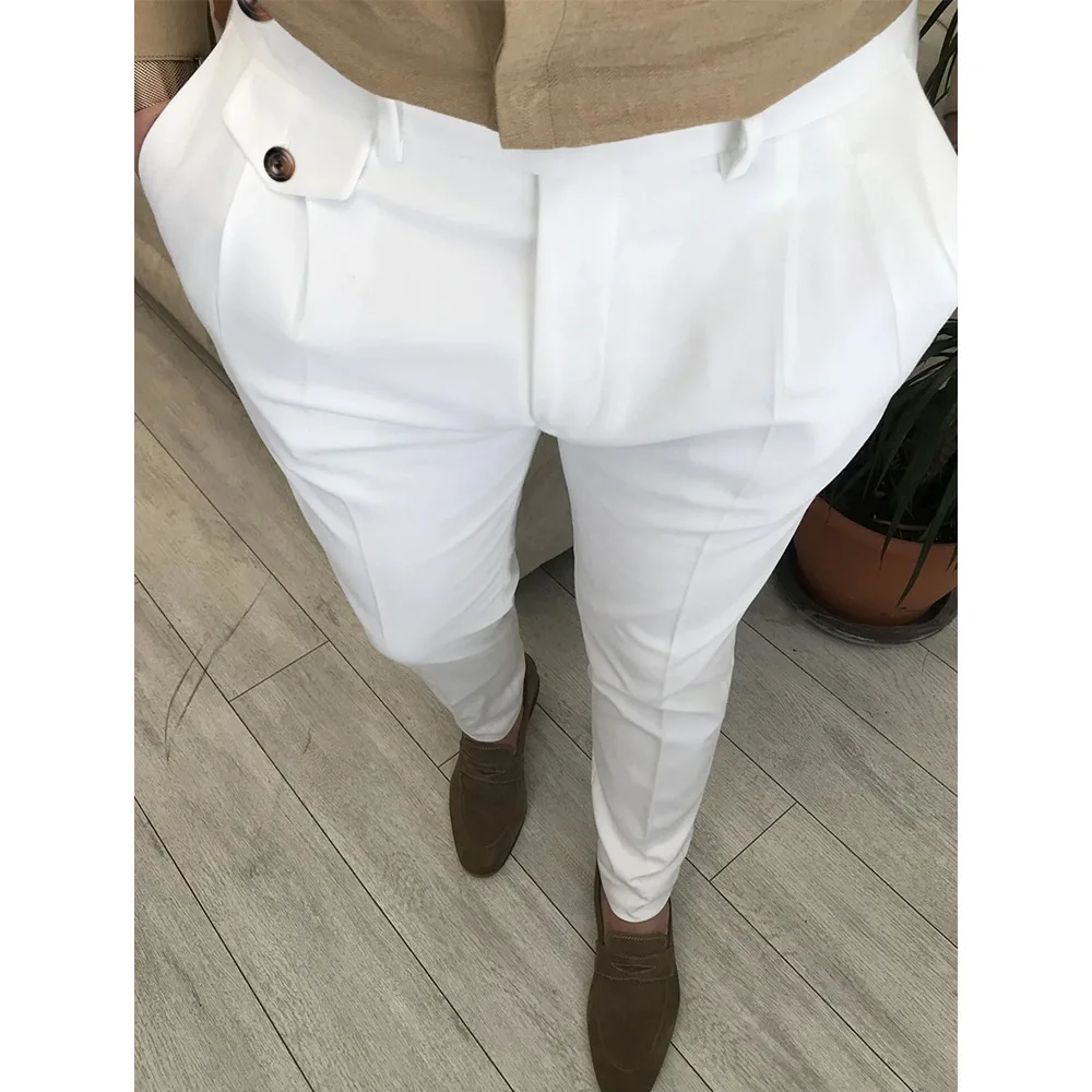 Fashion in Europe and the United States Business New Men's Pants Solid Color Casual Slim Pants Four Seasons Comfortable Tapered