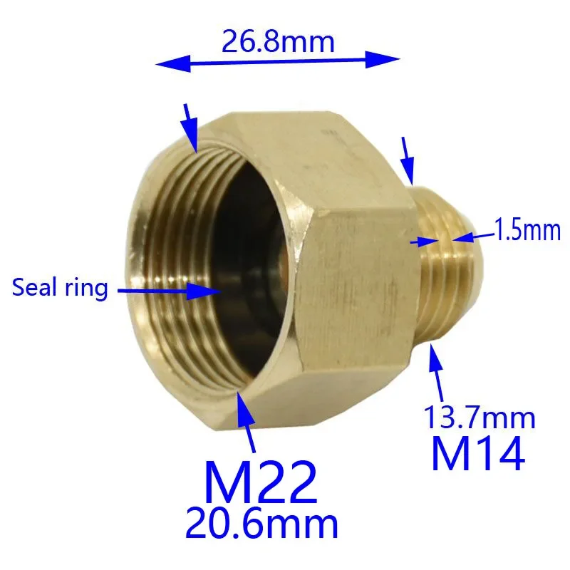 Brass M22 Female to M14 Male Reducing Thread Connector for High-Pressure Spray Systems and Garden Water Equipment – European Sta