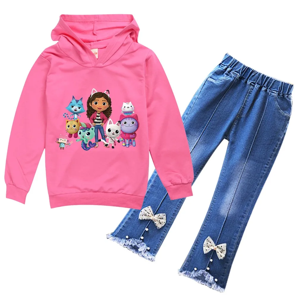 

Gabys Dollhouse Clothes Kids Cartoon Gaby Chat Hoodie Denim Jeans 2pcs Sets Baby Girls Boutique Outfits Boys Pullover Sportsuits