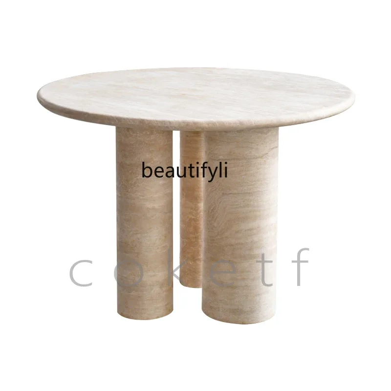 Nordic simple wabi sand travertine dining table designer small apartment natural marble, round table