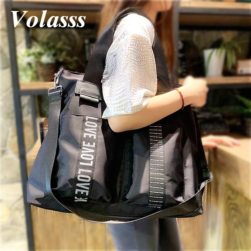 

Volasss Fashion Totes For Women Nylon Travel Bag Large Capacity Girls Shoulder Bags Female Sport Outdoor Black Handbags New 2024