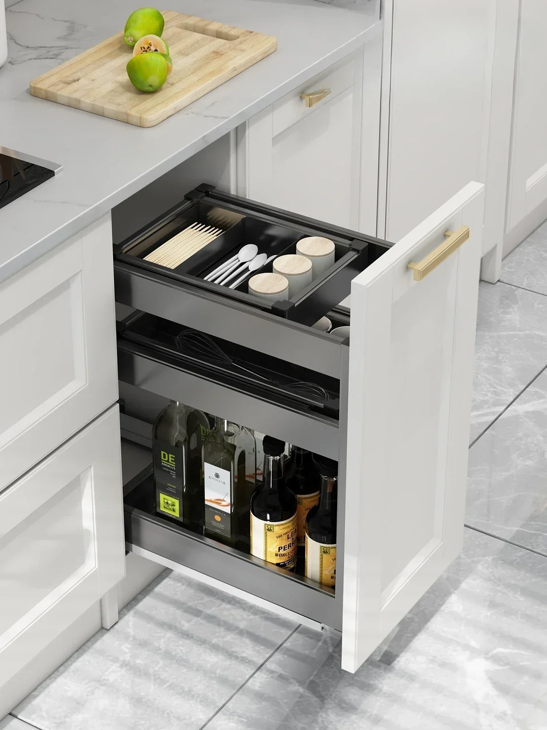 

Hot sales Cabinets, floor standing cabinets, magic suction, seasoning pull-out basket, three layers of aluminum space