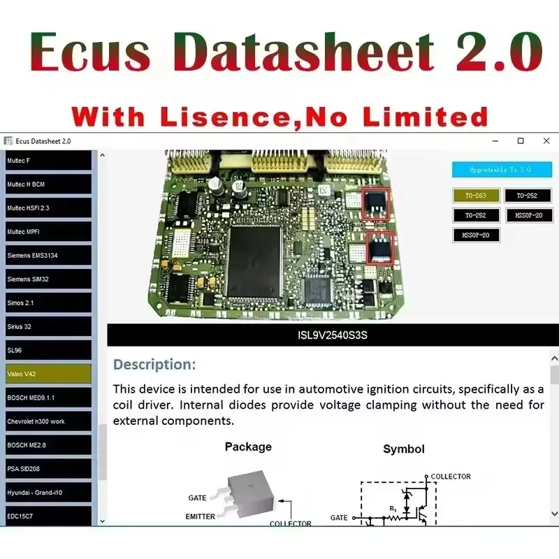 

Автомобильные инструменты Ecus Datasheet 2. Схема печатных плат программного обеспечения для ремонта ЭБУ с электронными компонентами автомобильных ЭБУ и дополнительной информацией