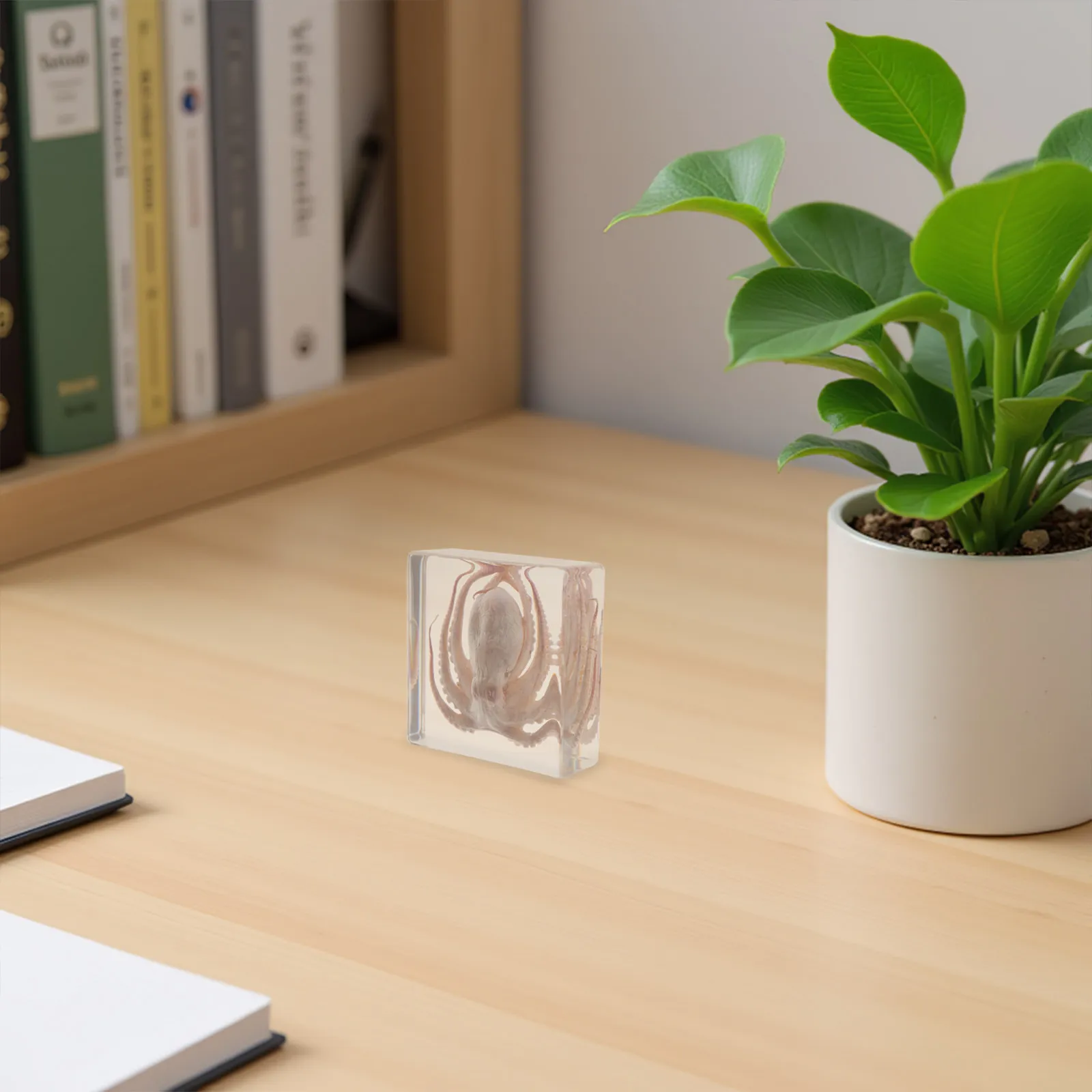Octopus in Resin Specimen 3x3 Preserved Transparent Marine Animal Decoration Science Education Office Desk Paperweight